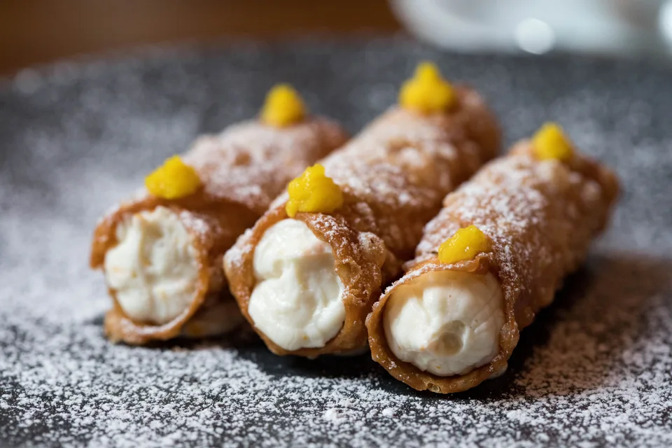 Example photo: Cannoli with a creamy filling and a dusting of powdered sugar